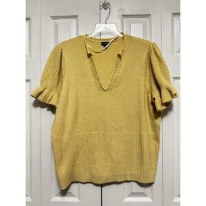Torrid Sweater Women's 3 Knit Pullover Yellow Short Ruffle Sleeve V-Neck